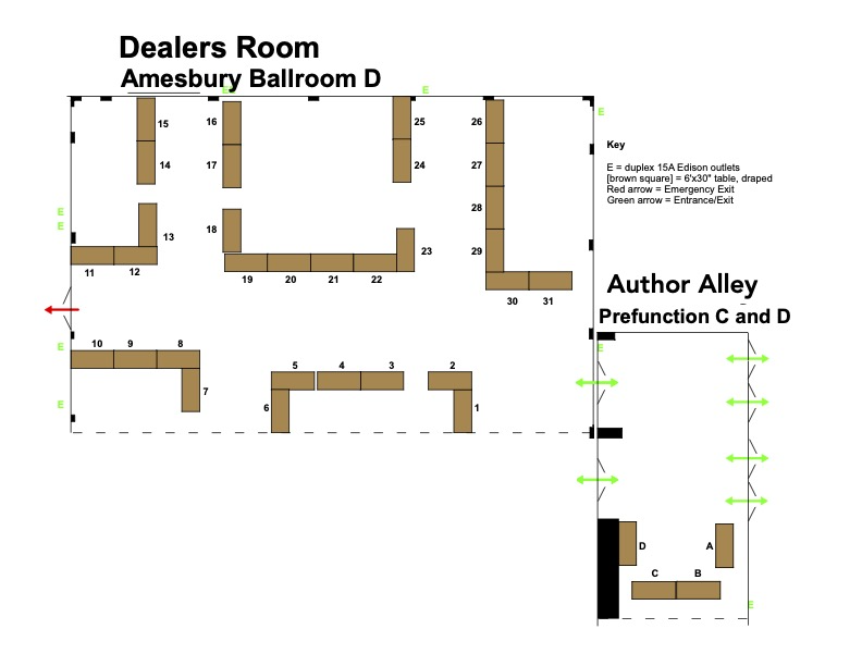 Map of Arisia 2026 Dealers' Room and Author Alley